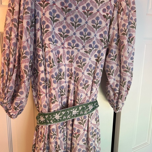 Marea Lavender and Green Floral house dress Long Sleeve - Picture 4 of 5